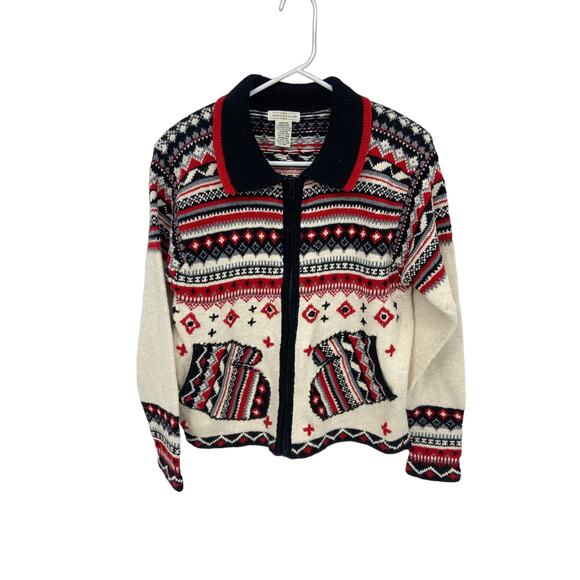 Yarnworks 90s Fair Isle Knitted Cardigan Sweater Novelty Mitten Pockets Size M - Picture 1 of 6